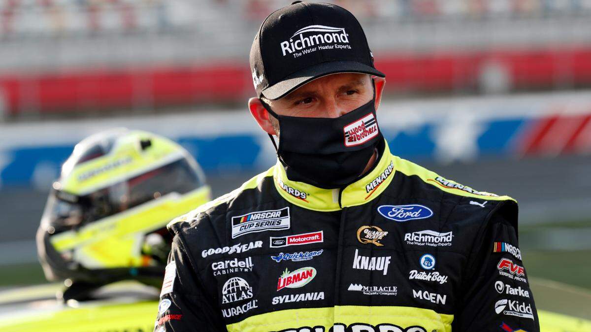 FILE - In this May 28, 2020, file photo, Matt DiBenedetto waits for the start of a NASCAR Cup Series auto race at Charlotte Motor Speedway in Concord, N.C. DiBenedetto, Ryan Blaney, William Byron and Cole Custer are the four drivers below the cutline headed into the knockout race. (AP Photo/Gerry Broome, File)