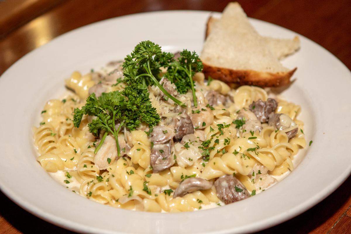 Alexander Michael’s 4th Ward Stroganoff with aged beef, mushrooms, red wine and shallots. Al Mike’s is in Fourth Ward Uptown Charlotte.