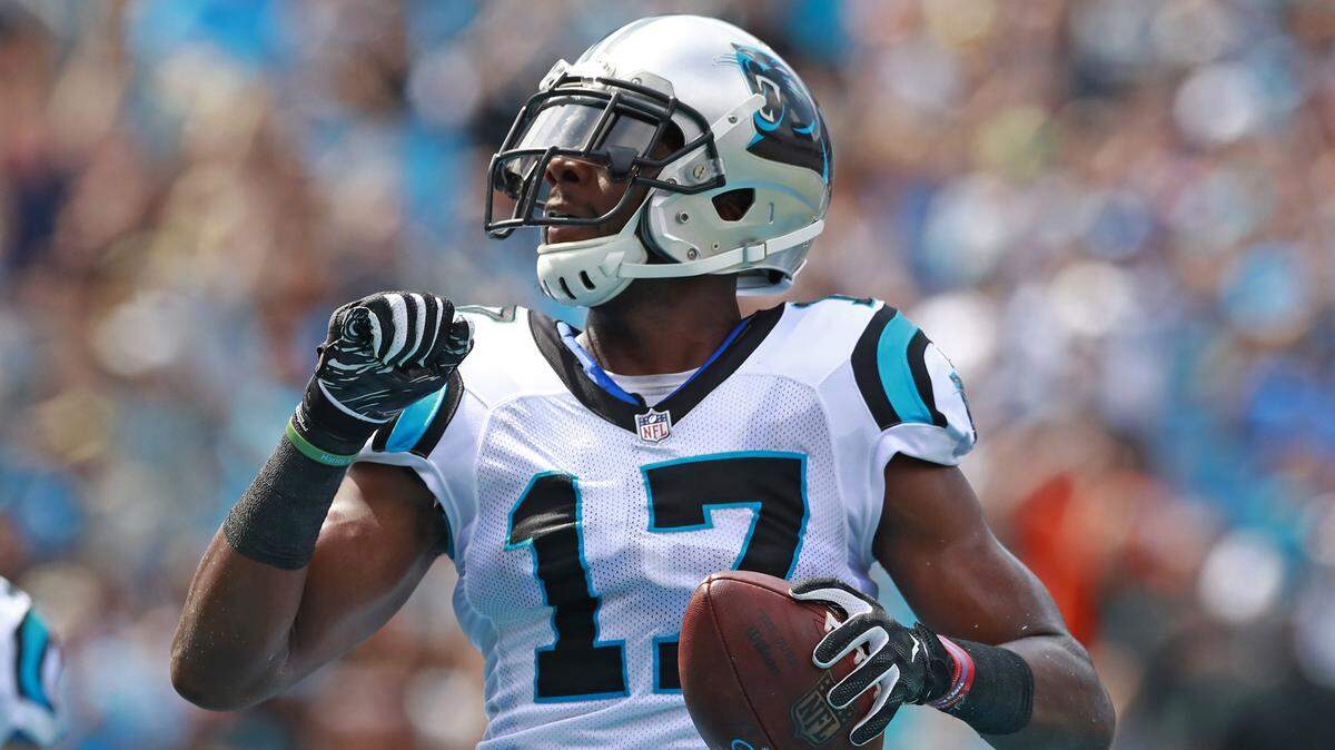 Carolina Panthers receiver Devin Funchess (17) is embracing the example of team owner David Tepper to get involved in the community, partnering with PETA for a new ad campaign asking people not to leave their pets chained outside.