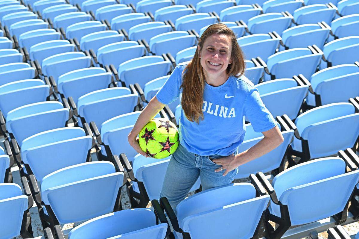 Heather O’Reilly at Dorrance Field in Chapel Hill. O’Reilly played collegiately at UNC and then finished her professional career with the NWSL’s North Carolina Courage.
