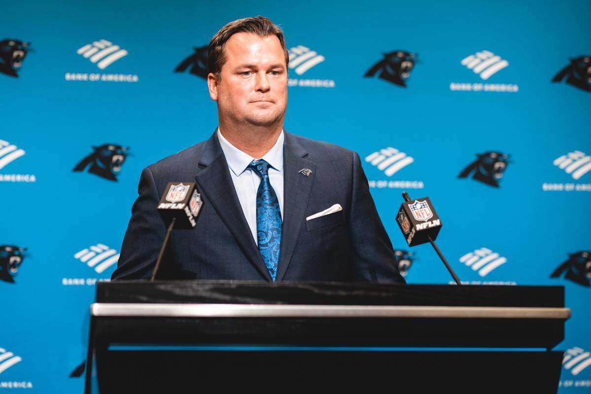 New Carolina Panthers general manager Scott Fitterer was hired in January 2021 to work with head coach Matt Rhule constructing the team’s roster. He met with the media for the first time on Friday, Jan. 22, 2021.