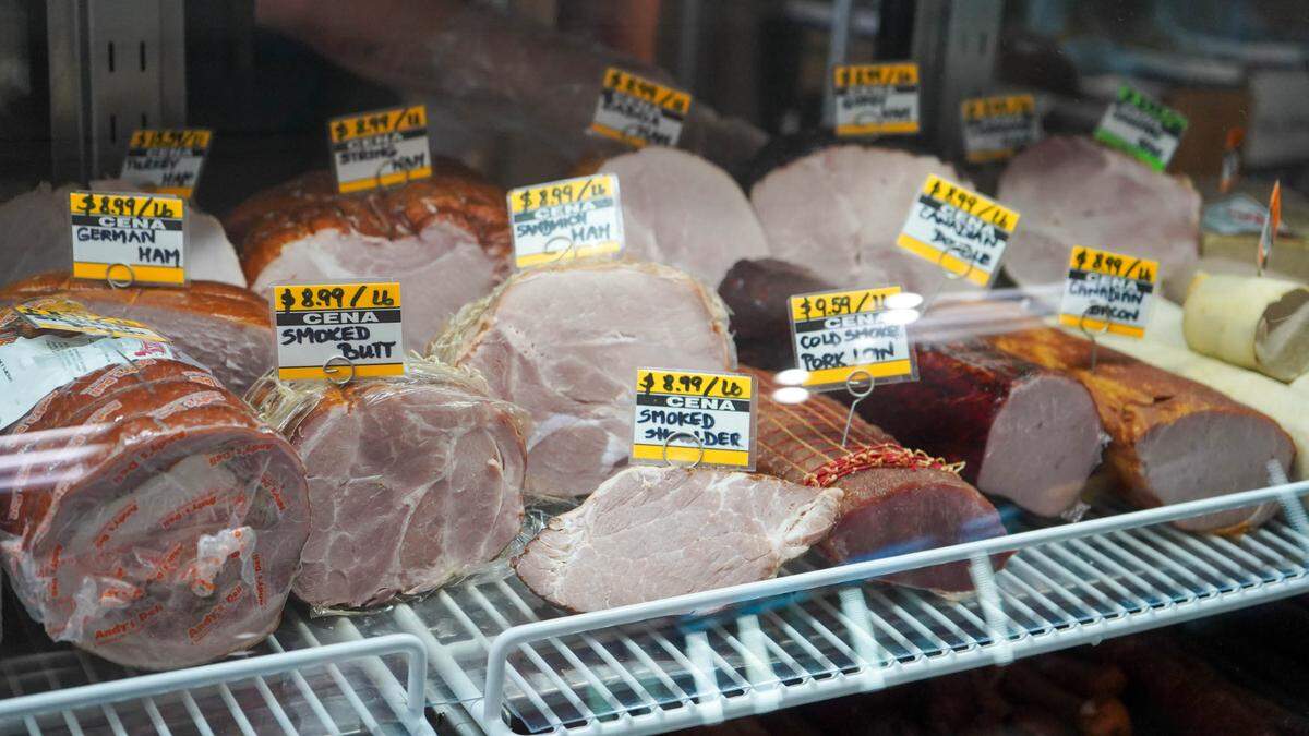 Several smoked, salted and cured Polish, German and Hungarian meats are available at the deli counter.