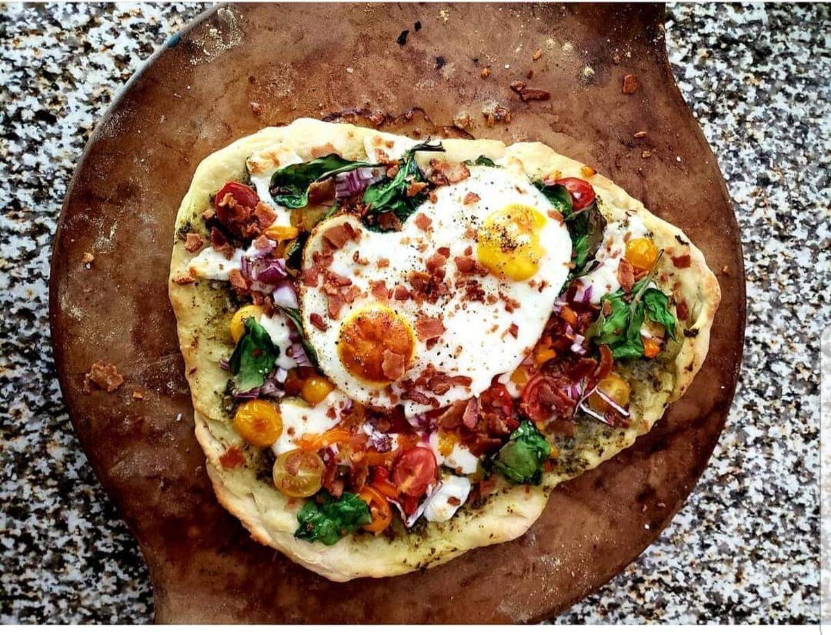 Demetra Frazieryoung’s breakfast pizza with a homemade crust.