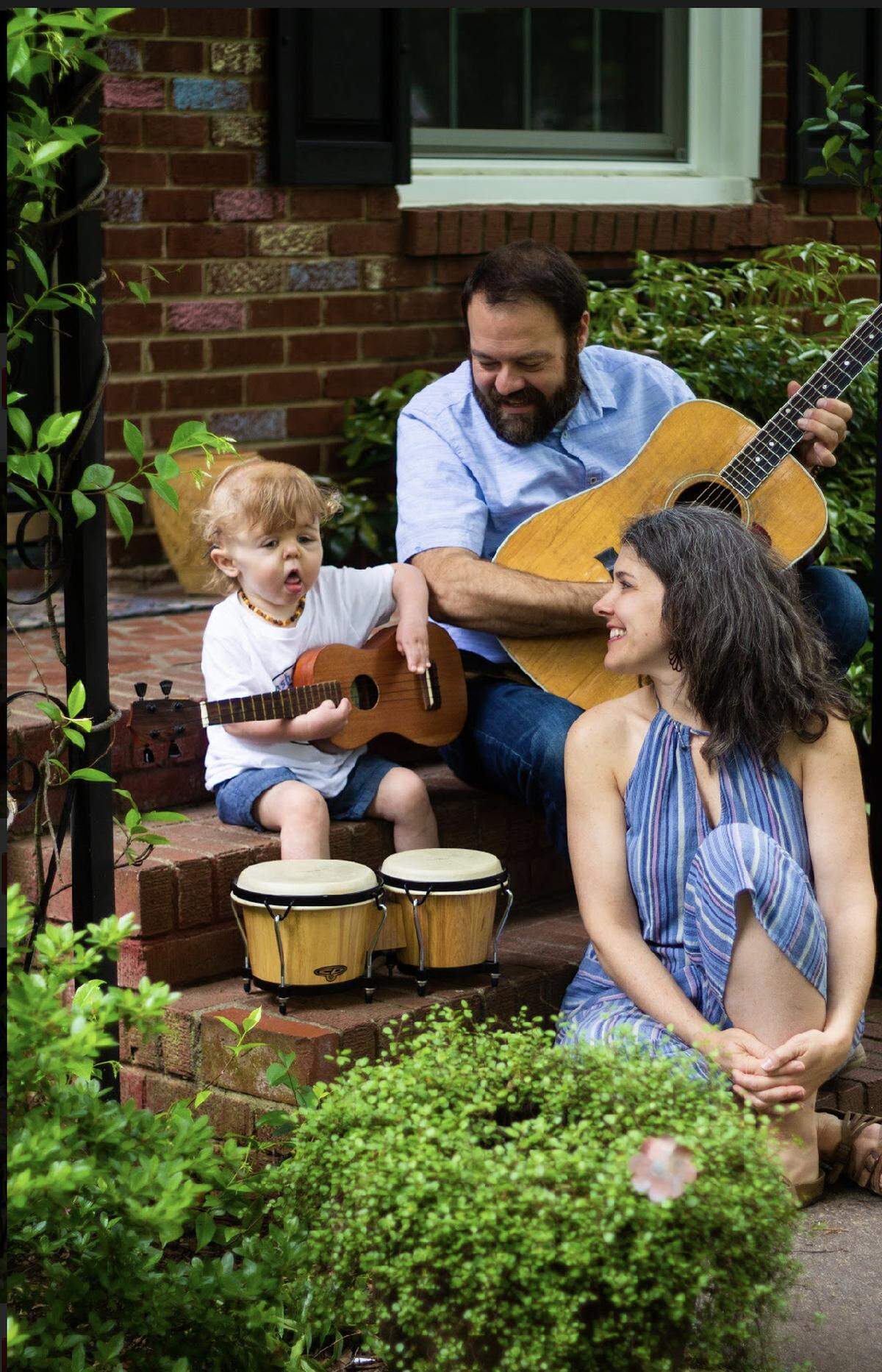 Josh Daniel with his son Sonny and wife Kellie.