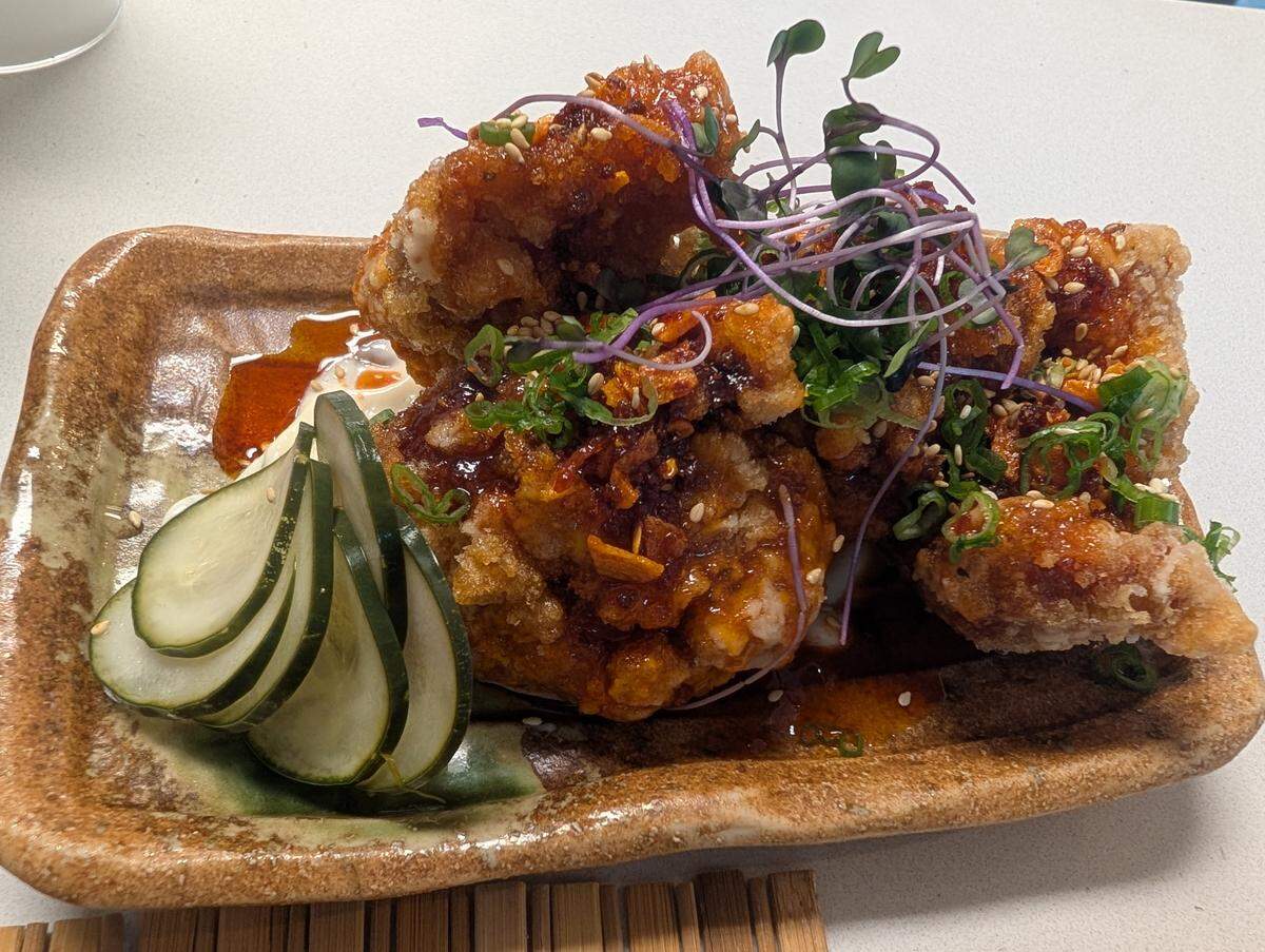 Karaage, chicken thighs fried in nama panko made from fresh instead of dried breadcrumbs, which lock in flavor and add the crispiest crunch, at DŌZO Japanese American Kitchen.