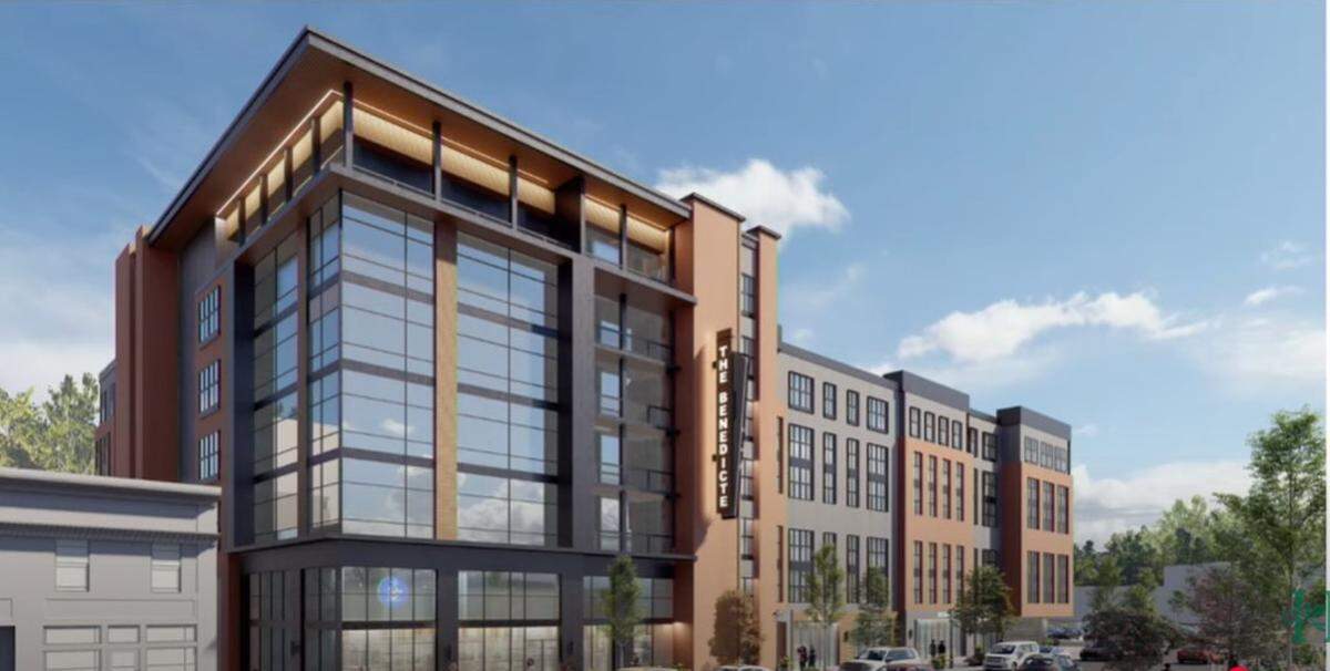 This artist’s rendering shows the multifamily building proposed at Birkdale Village by Jamestown, the owner of the mixed-used community in Huntersville near Lake Norman.