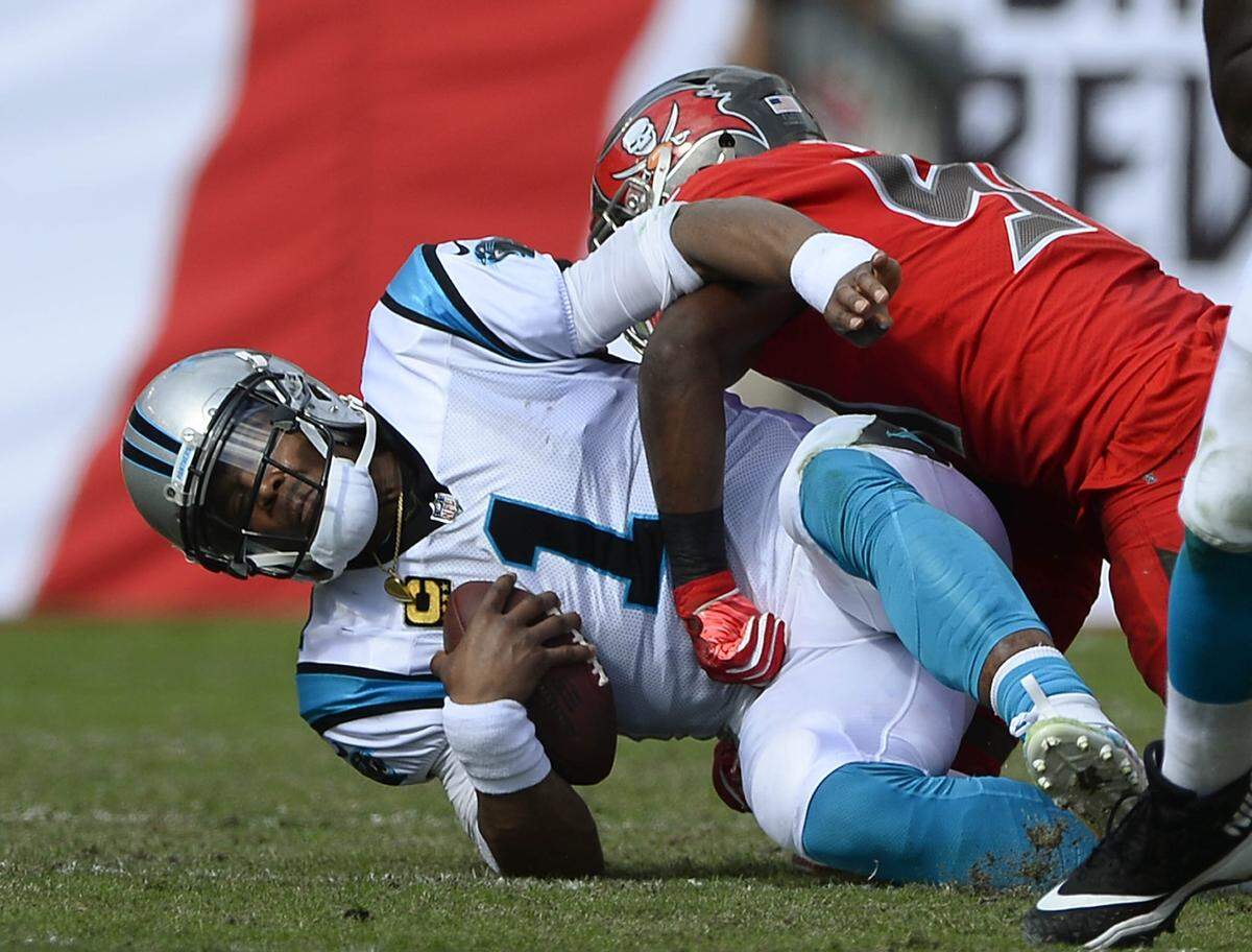 Carolina Panthers quarterback Cam Newton (1) took responsibility for the four interceptions he threw against the Tampa Bay Buccaneers, despite playing with a sore shoulder.