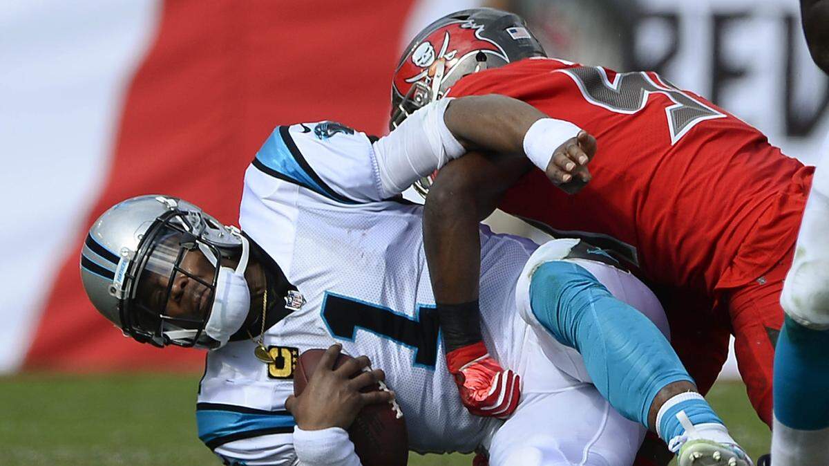 Carolina Panthers quarterback Cam Newton (1) took responsibility for the four interceptions he threw against the Tampa Bay Buccaneers, despite playing with a sore shoulder.