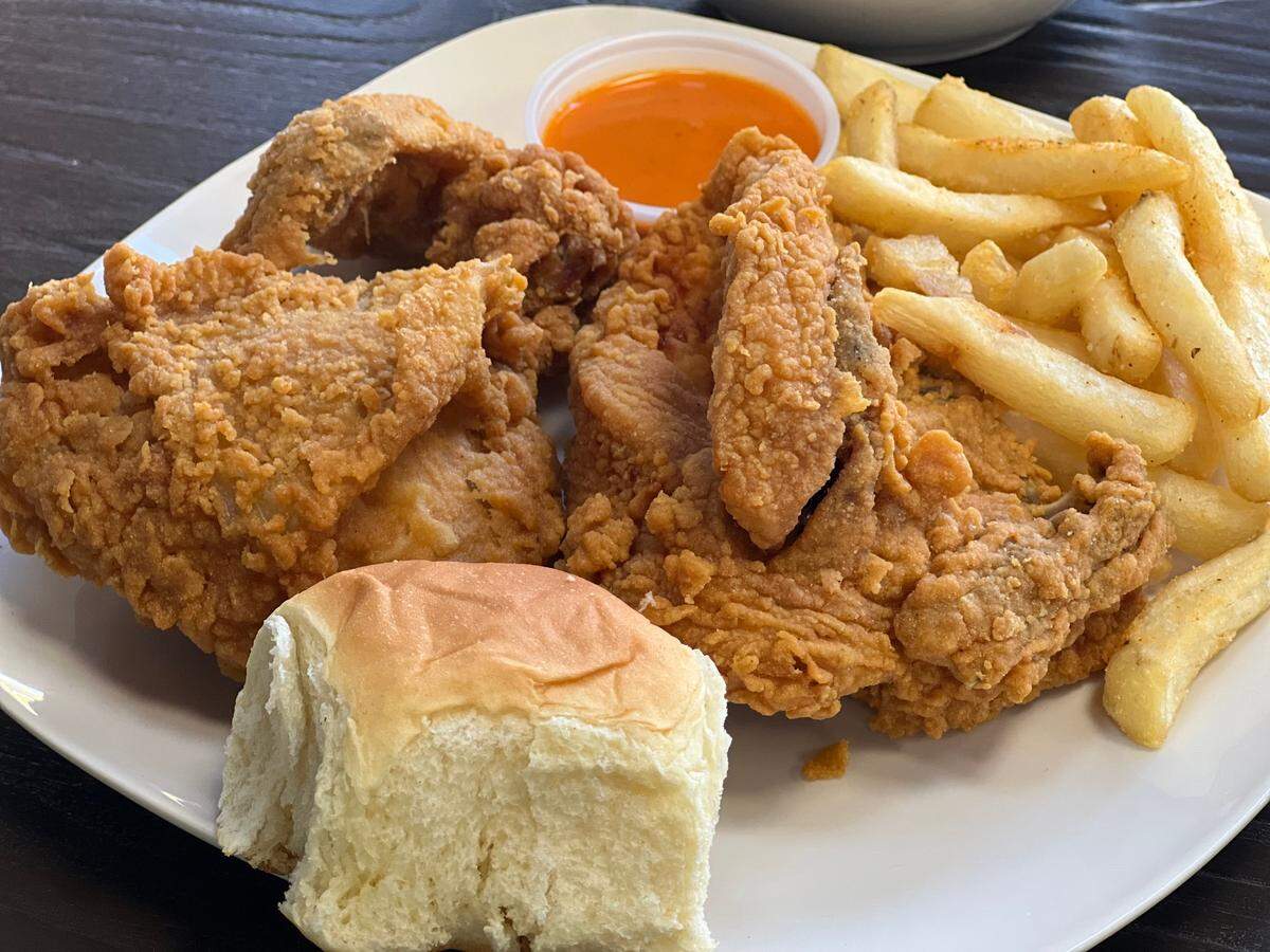 US Fried Chicken hand batters its chicken and uses a spice mix imported from Jordan for a flavorful crust. It comes served with a side of Texas Pete Buffalo Wing sauce.