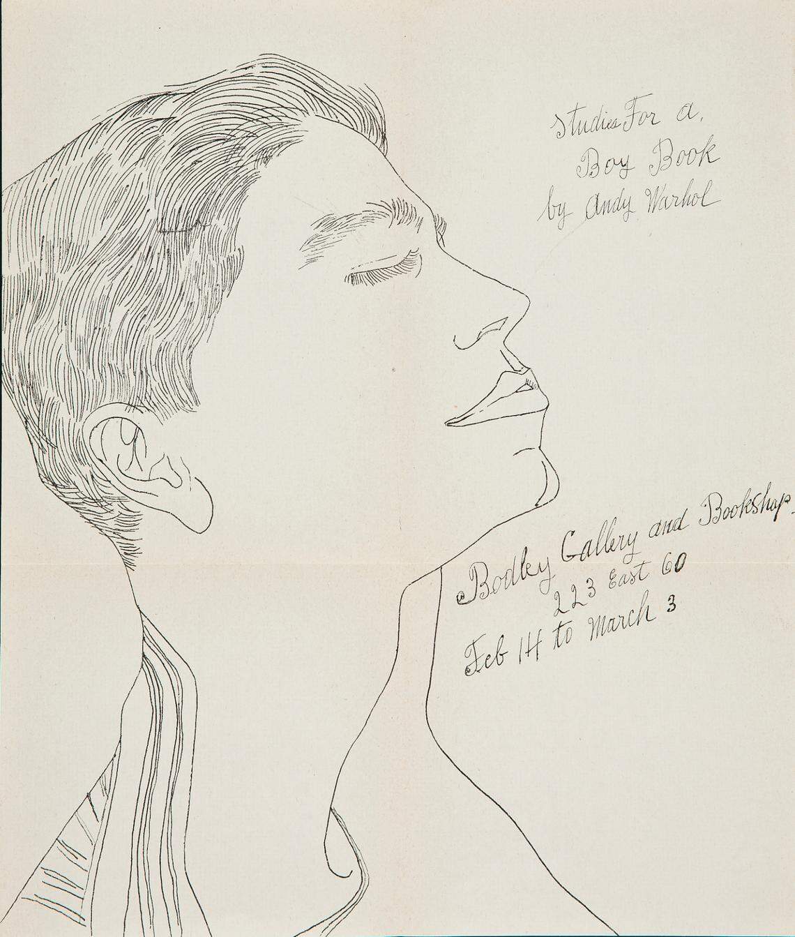 Andy Warhol, Studies for a Boy Book, 1956. Offset lithograph on paper, 15.875x13.5inches.