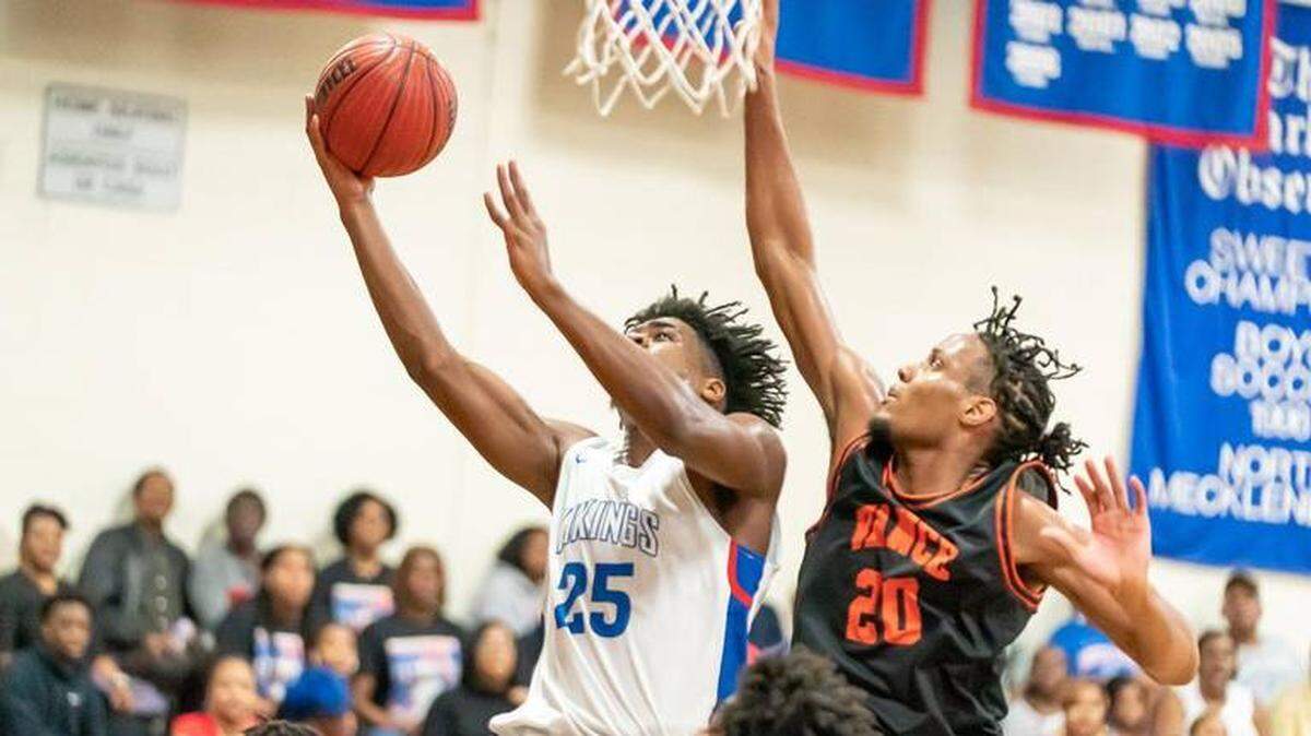 North Mecklenburg’s Chris Ford goes in for a layup against Vance last season
