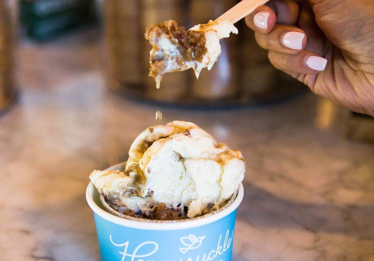 Honeysuckle Gelato’s winter lineup includes pecan pie topped with your choice of gelato, such as Caramel Apple Cheesecake.