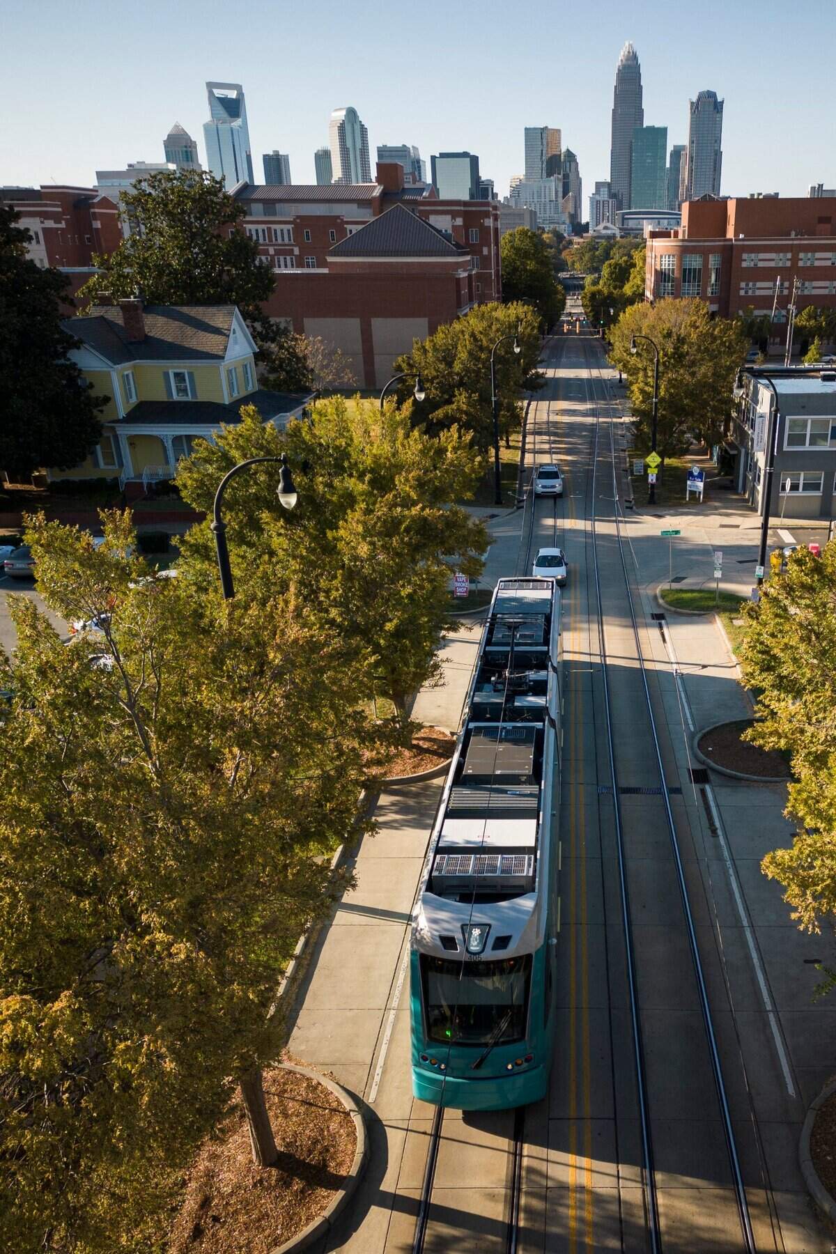 A CATS Gold Line train travels along Elizabeth Avenue in Charlotte, N.C., Wednesday, Oct. 19, 2022.