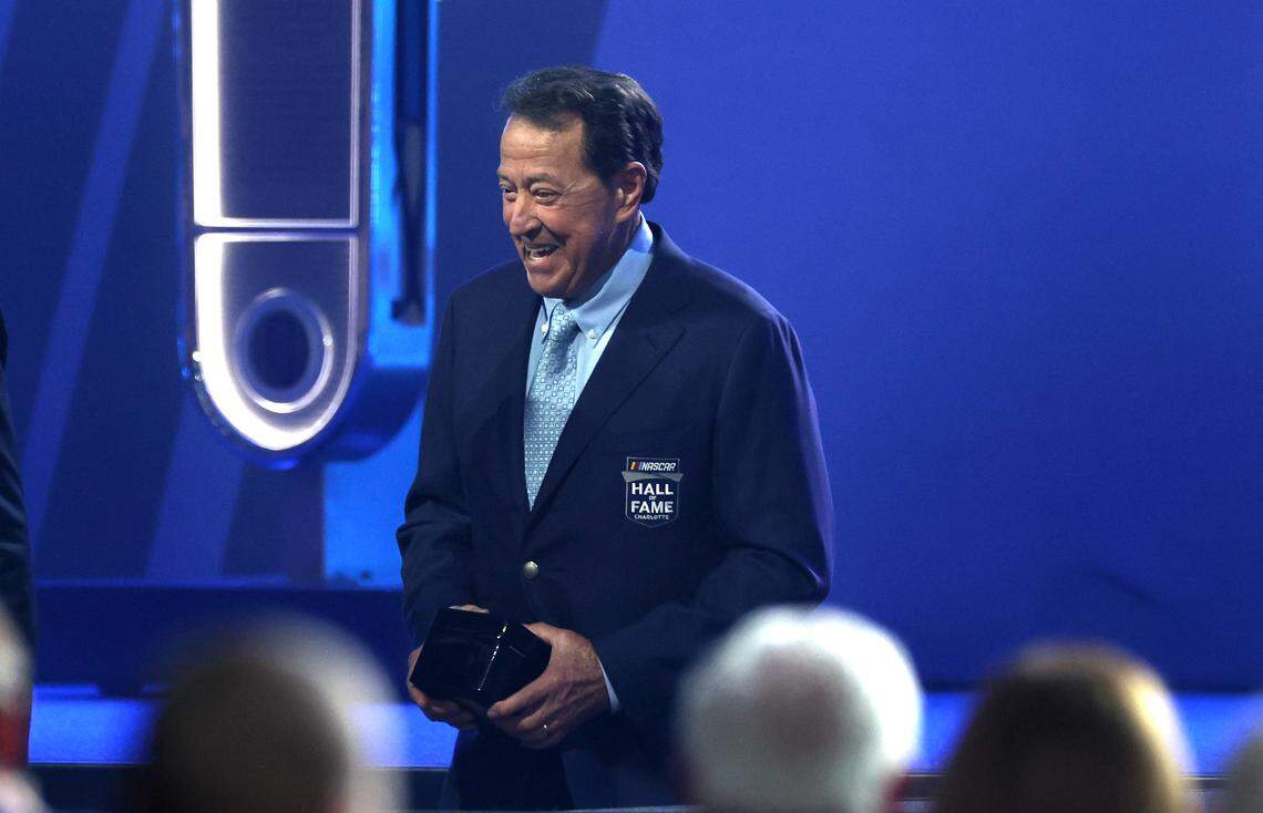 Former NASCAR driver Harry Gant smiles as he walks through the audience following his NASCAR Hall of Fame Induction Ceremony speech at the Charlotte Convention Center in Charlotte, NC on Friday, January 23, 2026. 