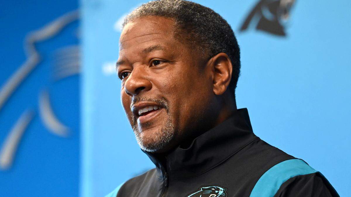 Carolina Panthers Interim head coach Steve Wilks smiles as he responds to a question from the media on Monday, January 9, 2023 at Bank of America Stadium in Charlotte, NC. Panthers players packed up their lockers following the conclusion of the team’s season on Sunday, January 8, 2023 with a victory over the New Orleans Saints.