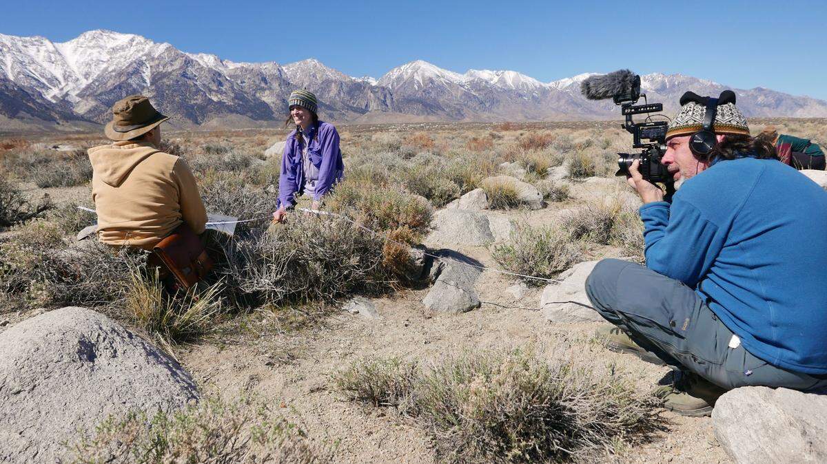 Marek Ranis documents the work of Missy Eppes, professor of geology and earth sciences at UNC Charlotte, and Uri Shaanan, a research fellow, during their study in Owens Valley, Calif., in March.