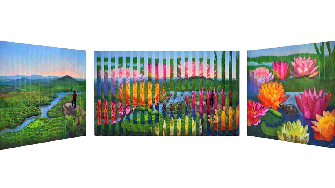 Artist Alvaro Torres said creating his multiview paintings takes months. “The lily pond one — that really really pushed my limits,” he said.