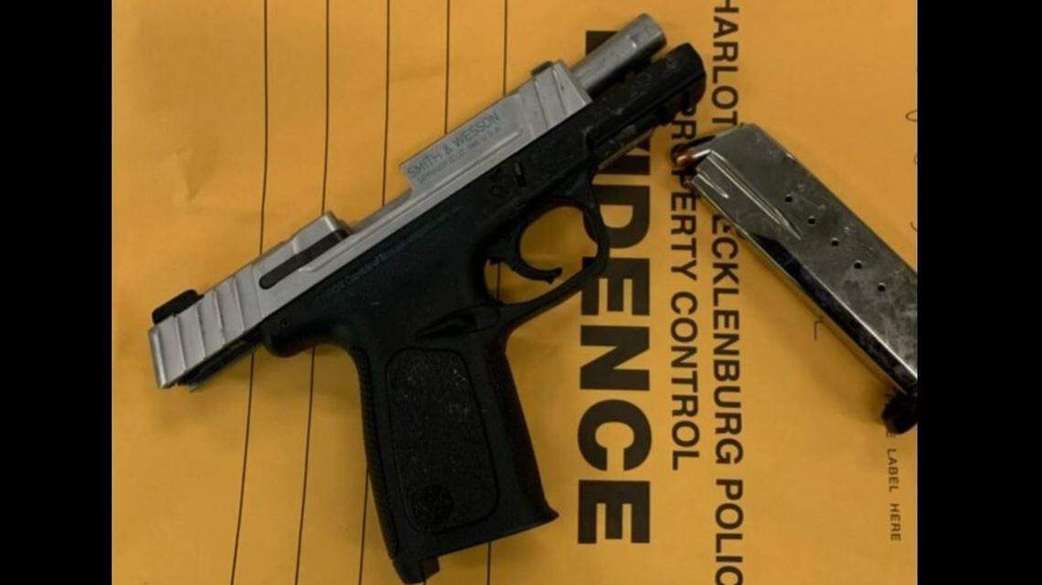 Charlotte-Mecklenburg Police says officers found this gun on a 14-year-old after a pursuit that ended in Cornelius, NC, on July 5, 2022.