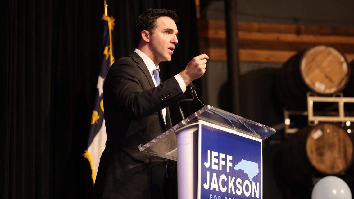 State Sen. Jeff Jackson speaks to his supporters at Lenny Boy Brewing Co. in Charlotte on Tuesday, Nov. 8, 2022. ‘We have won.’ Jackson declares victory in 14th Congressional District