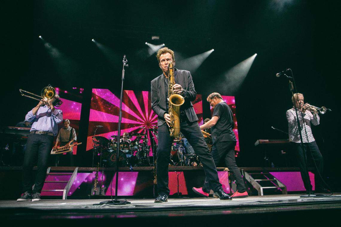 The crowd at PNC Music Pavilion reacts to sax player Ray Herrmann.