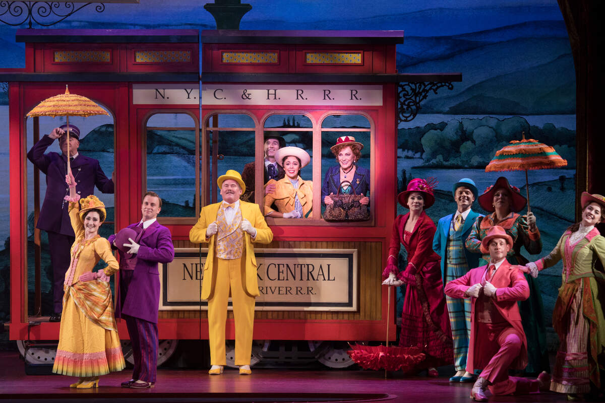 Betty Buckley (far right on the trolley) plays Dolly Levi in “Hello, Dolly!” July 9-14 at the Belk Theater in Charlotte. She’s pictured here with the 2018 national tour company.