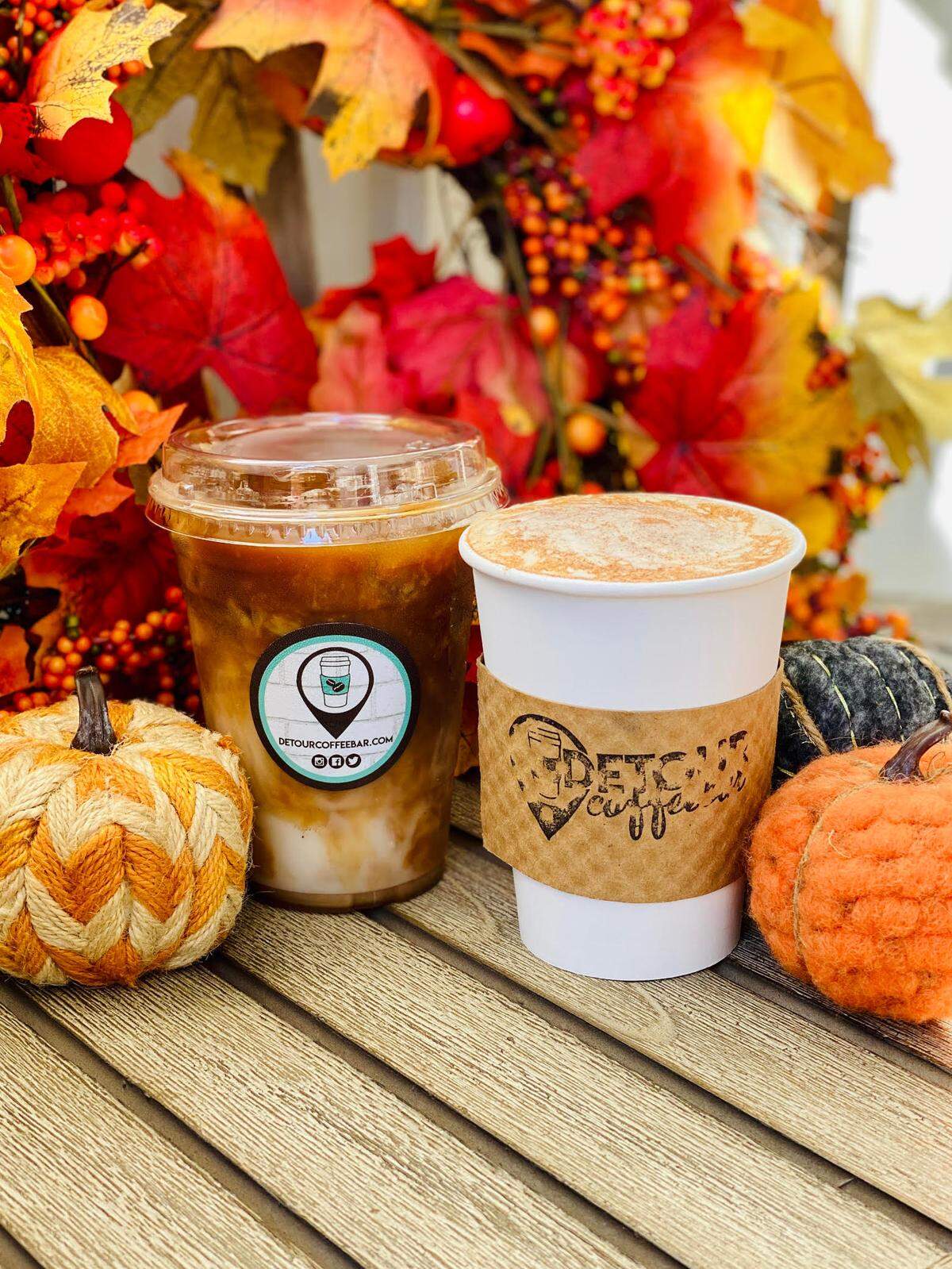 At Detour Coffee Bar, the “Hey Punkin!” — the classic pumpkin spice latte (also available in a chai) — and is made with real pumpkin puree and warm fall spices.