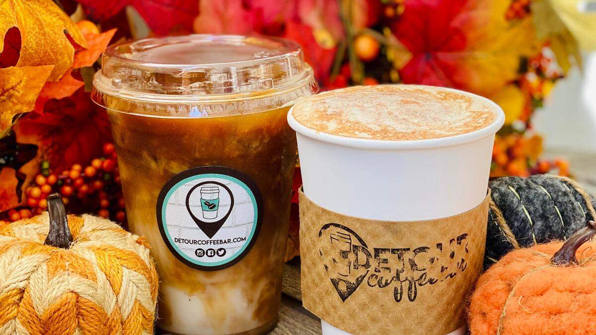 At Detour Coffee Bar, the “Hey Punkin!” — the classic pumpkin spice latte (also available in a chai) — and is made with real pumpkin puree and warm fall spices.