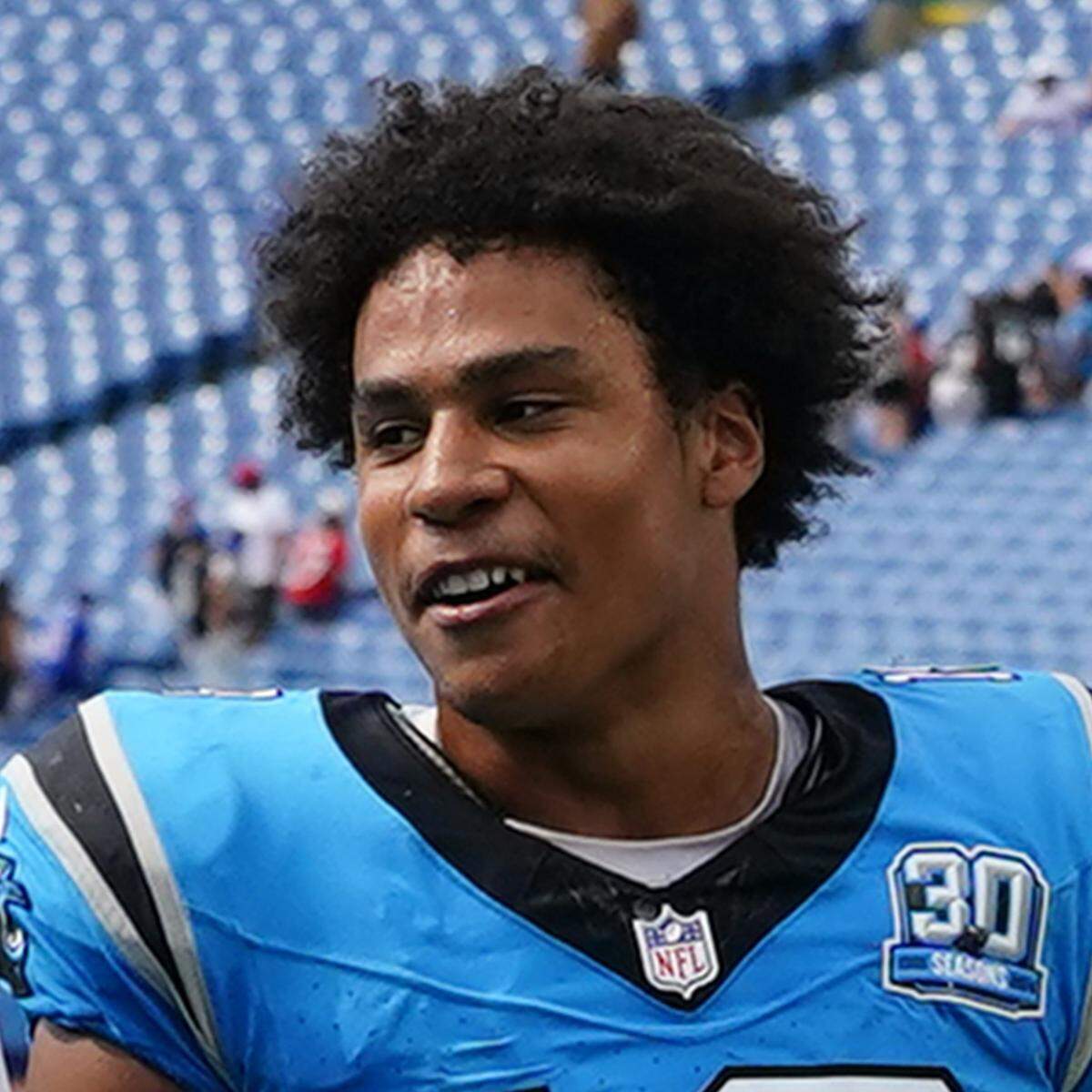 Aug 24, 2024; Orchard Park, New York, USA; Carolina Panthers wide receiver Jalen Coker (18) after the game against the Buffalo Bills at Highmark Stadium. Mandatory Credit: Gregory Fisher-USA TODAY Sports
