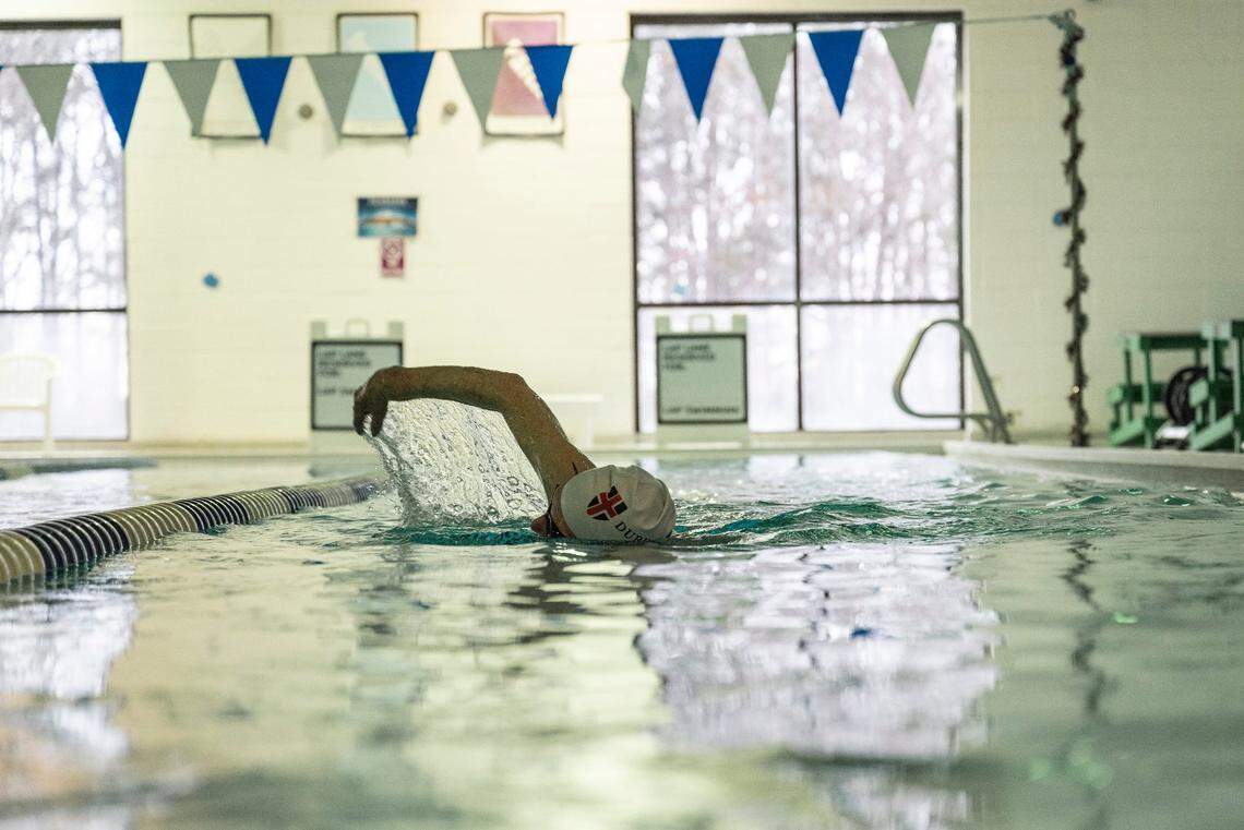 Joan Wayne swims the freestyle at Simmons YMCA in December. Wayne will be competing in six events at the Senior Games, including 50- and 100-meter backstroke, 50- and 100-meter breaststroke, as well as the 50- and 100-meter freestyle.