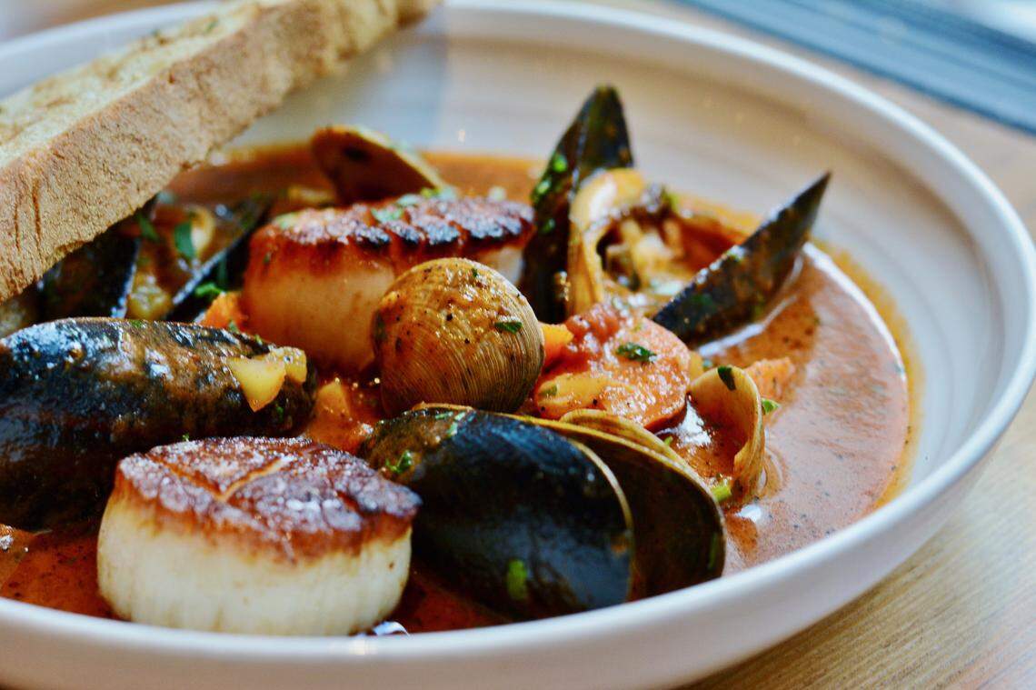 Angeline’s is open on Christmas Day with a la carte pricing. Its mussels appetizer with white wine, Calabrian chile, fennel and grilled N’Duja bread is $18.