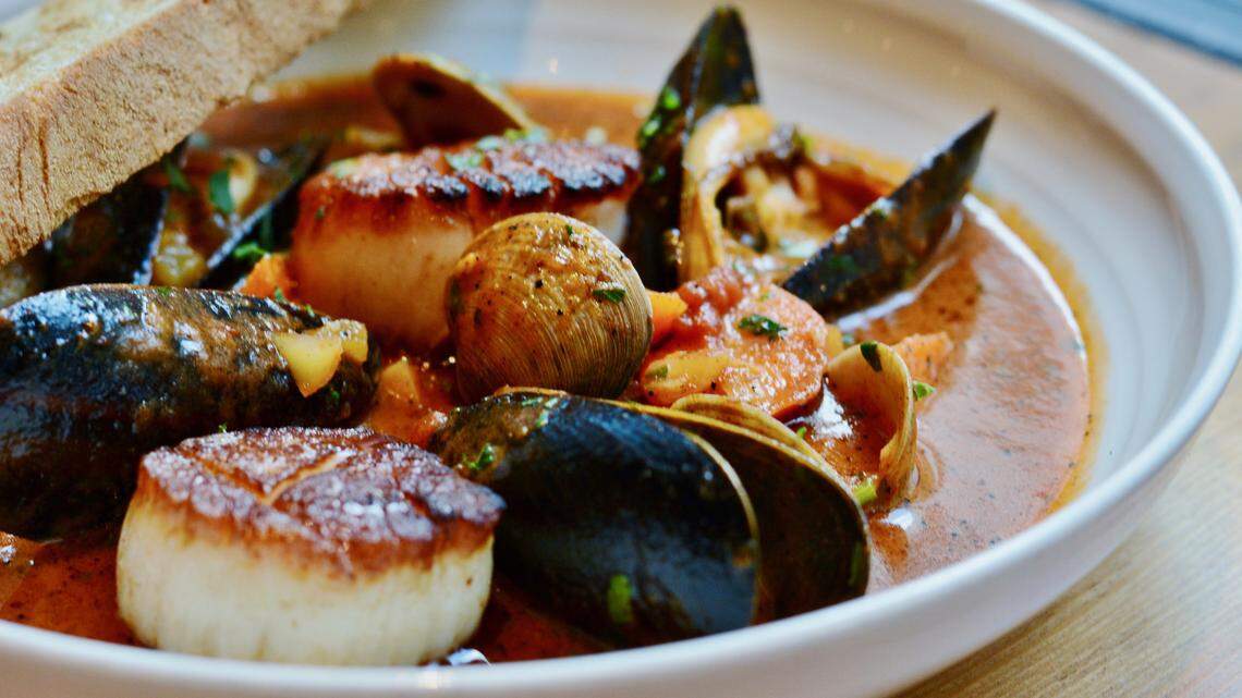 Angeline’s is open on Christmas Day with a la carte pricing. Its mussels appetizer with white wine, Calabrian chile, fennel and grilled N’Duja bread is $18.