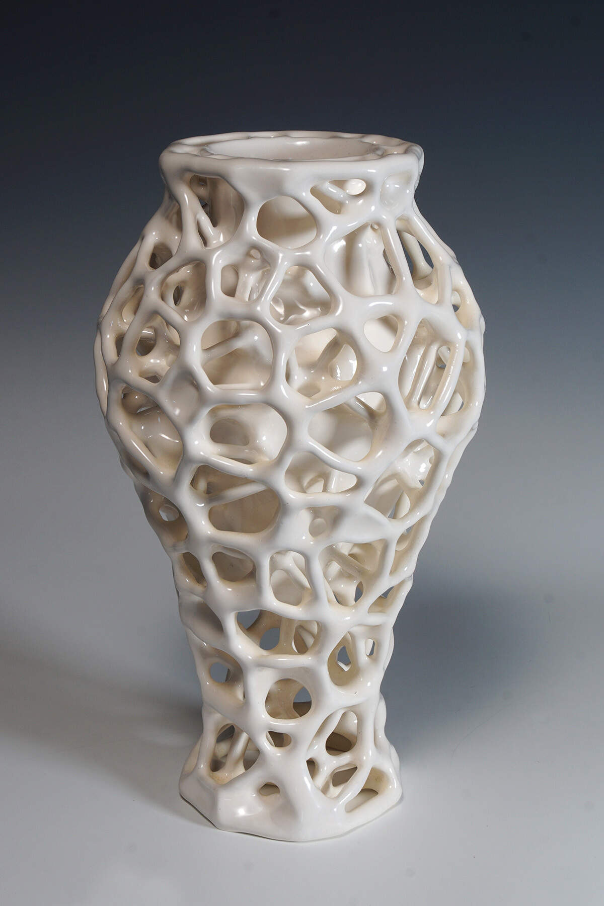 This piece by Richard Elaver is titled “Tiffany Deconstructed.” The vase is a 3D print with resin coating.