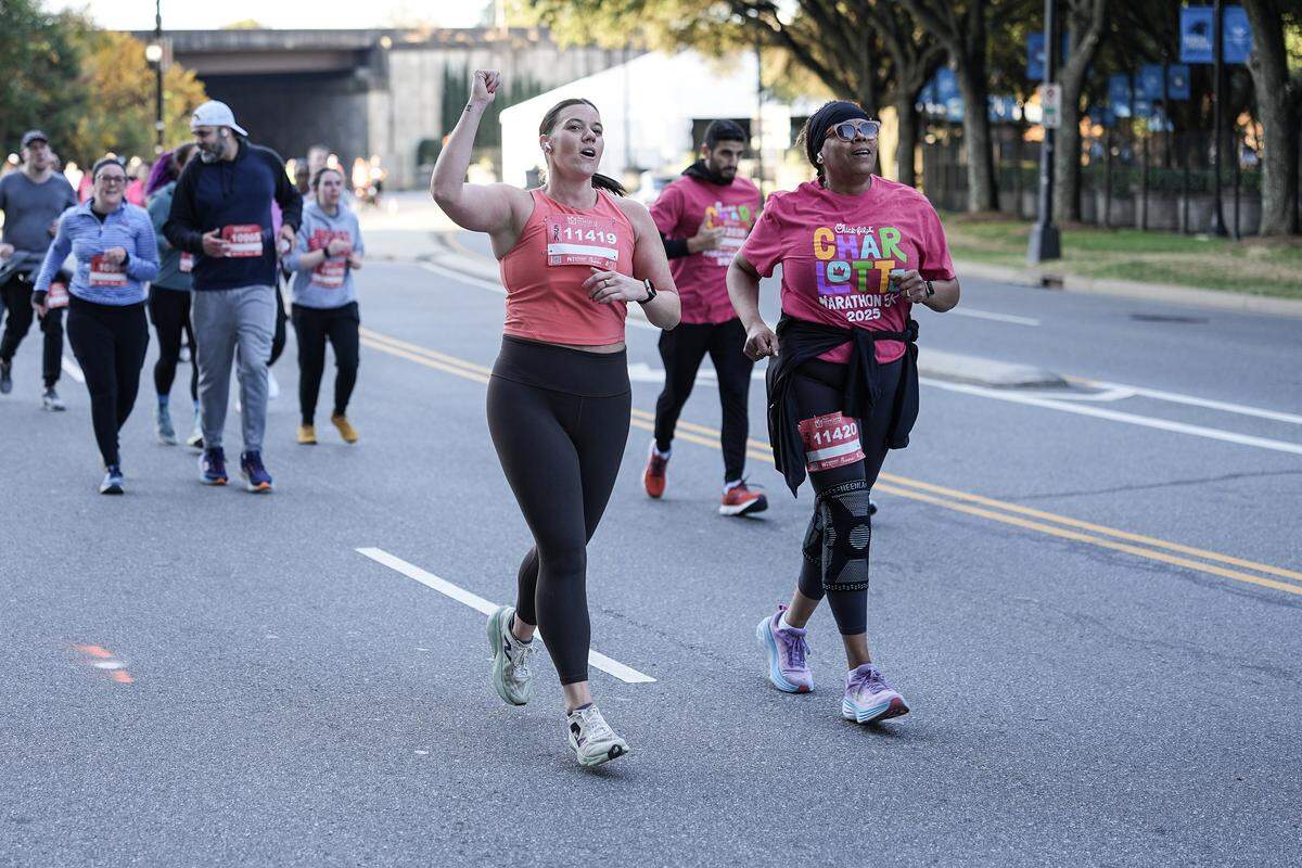 Participants compete in the Novant Health Charlotte Marathon Saturday, Nov. 15, 2025, in Charlotte, N.C.