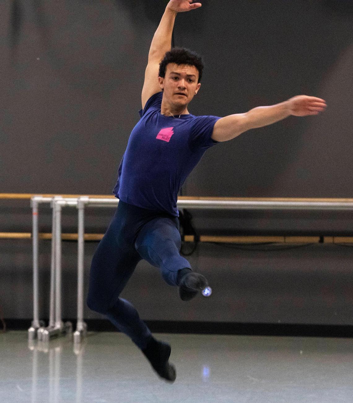 Juan Castellanos practices a combination given to him by Alejandro Cerrudo, the new artistic director of Charlotte Ballet.