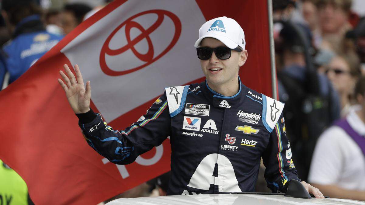 William Byron before the NASCAR Daytona 500 auto race Sunday, Feb. 16, 2020, at Daytona International Speedway in Daytona Beach, Fla. (AP Photo/Chris O’Meara)