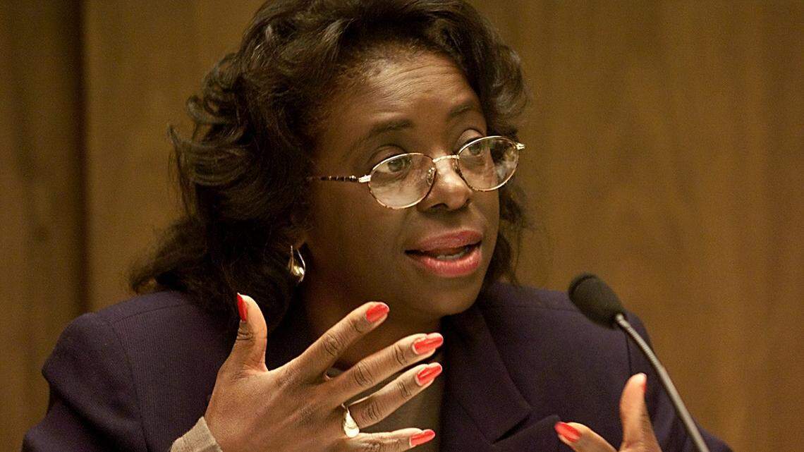 In a photo from January 2000, Charlotte-Mecklenburg School Board member Wilhelmenia Rembert speaks to the board.