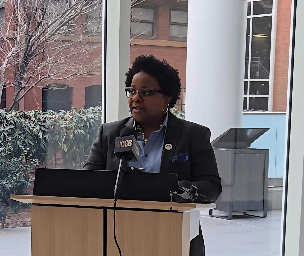 Charlotte City Council member Dante Anderson speaks about having a safe uptown Charlotte. 