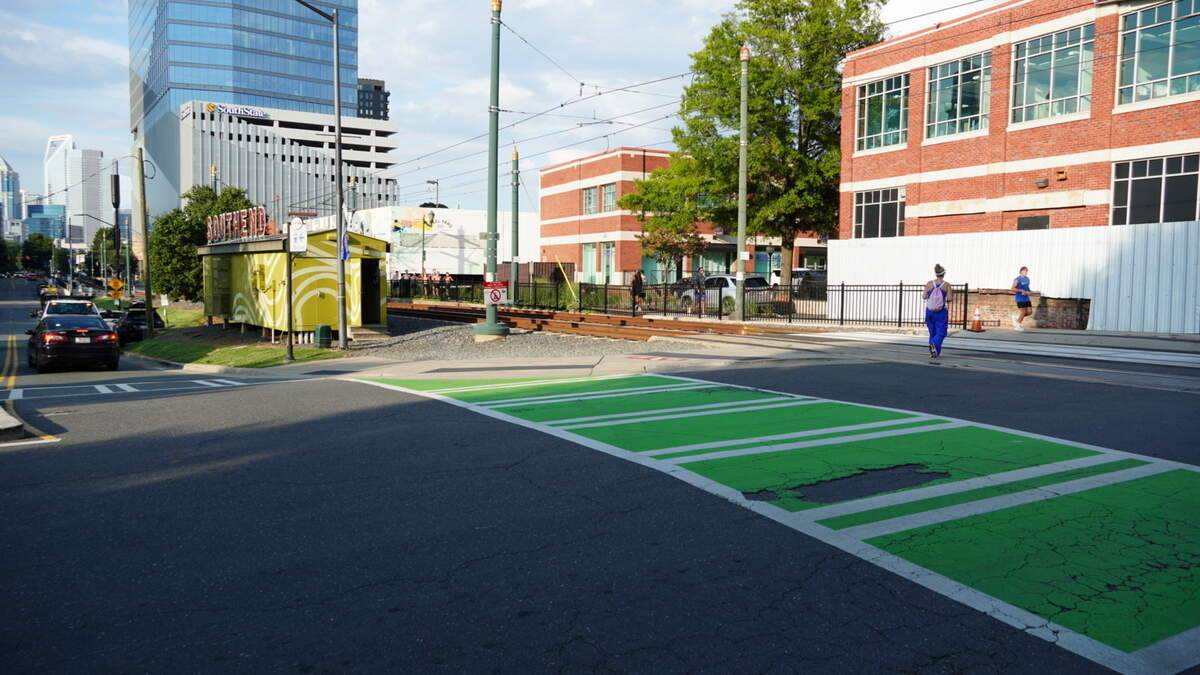The light rail line in South End on Thursday evening. Earlier in the evening, a woman was hit by a train.