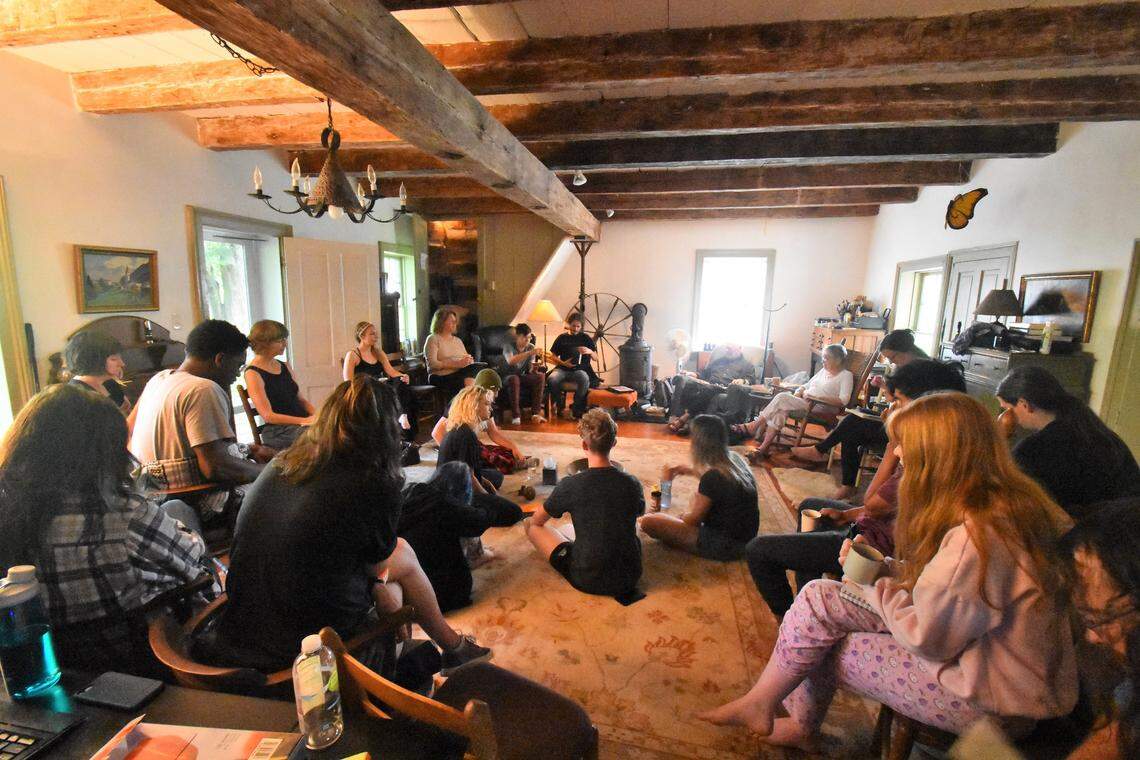 Morning circle at the farm.