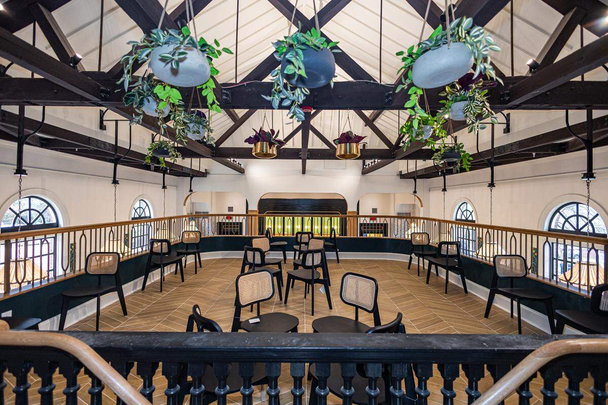 The upper seating area at Leluia Hall, awaiting tables.