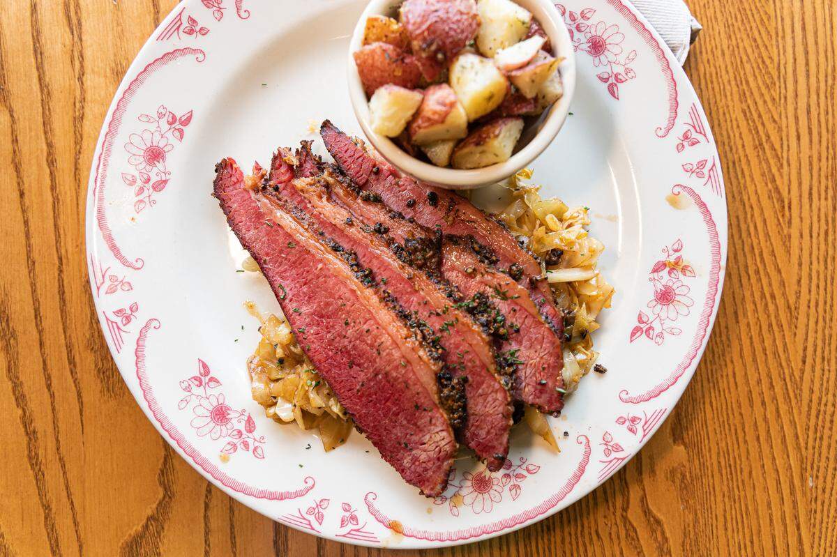 Smoked Corned Beef Plate with Cabbage at Midwood Smokehouse.