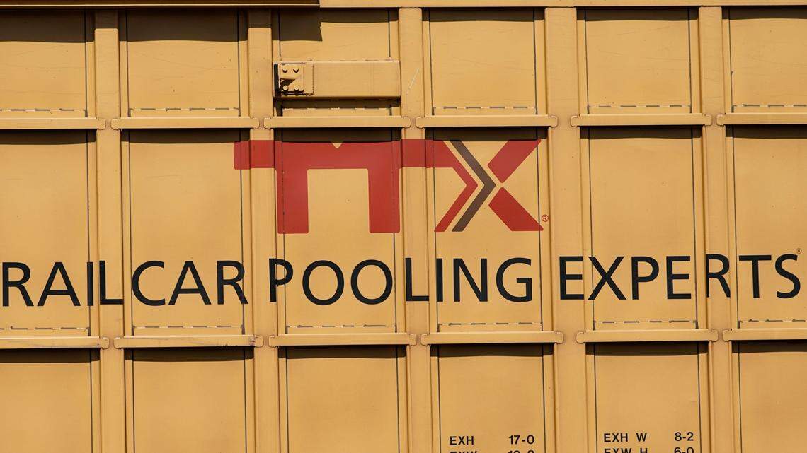 A TTX boxcar rests in the Jackson, Miss., terminal rail yard, Wednesday, April 20, 2022. TTX is will be relocating its headquarters from Chicago to Charlotte, Gov. Roy Cooper’s announced this week.
