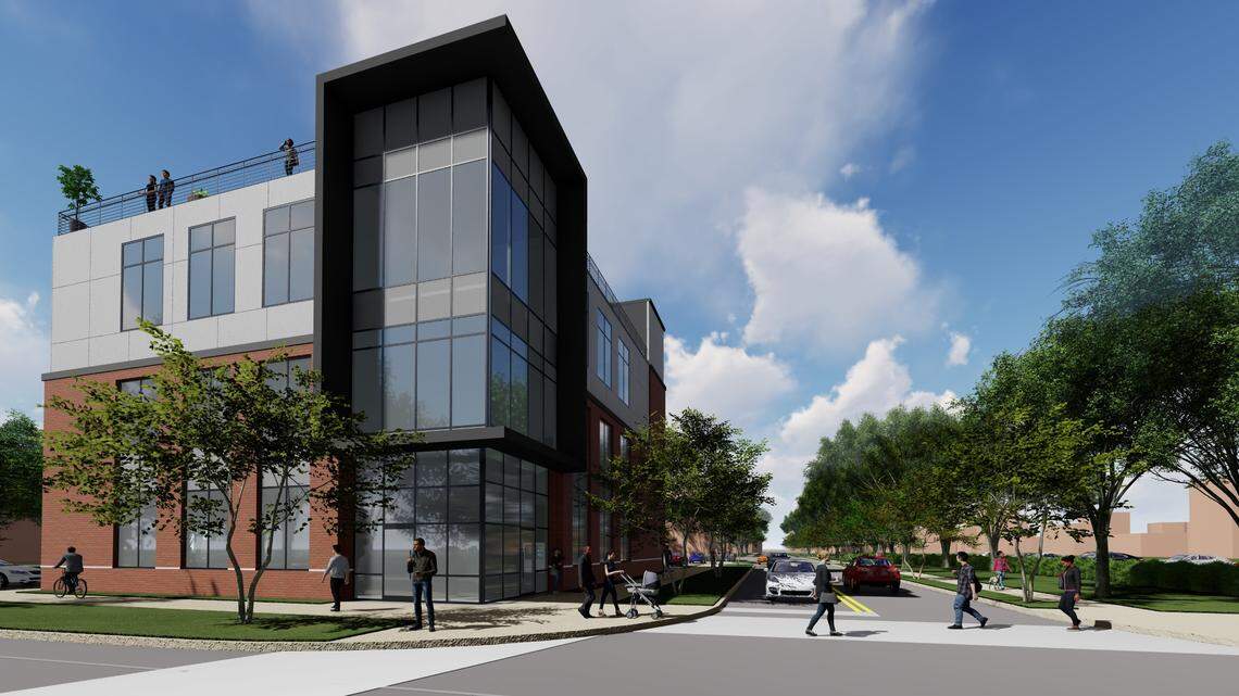 A rendering shows a three-story building that’s been propsed at Beatties Ford Road and Gilbert Street. The developer wants to bring more professional services like doctors back to the corridor.