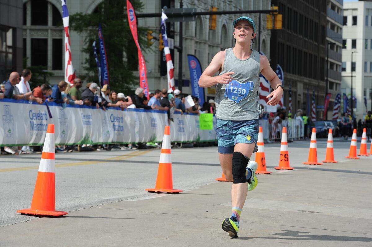 Charlie Raymer runs in the Cleveland Marathon in 2023. He placed first in the nonbinary division.