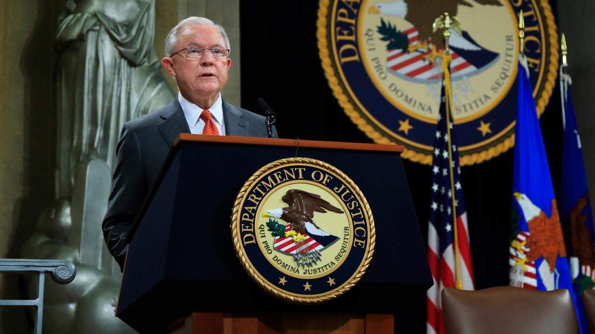 Attorney General Jeff Sessions speaks during a Religious Liberty Summit at the Department of Justice on Monday.