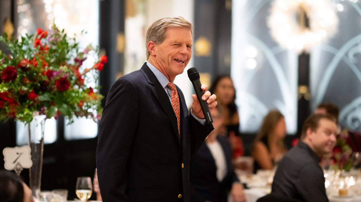 Scott Davenport, the longtime head golf pro at Quail Hollow Club, speaks at his daughter’s rehearsal dinner in 2021. Davenport, 69, passed away after a brief illness on Jan. 30, 2026.