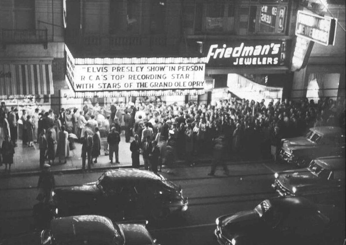 Outside Carolina Theatre on Feb. 10, 1956, for Elvis Presley’s show in Charlotte.