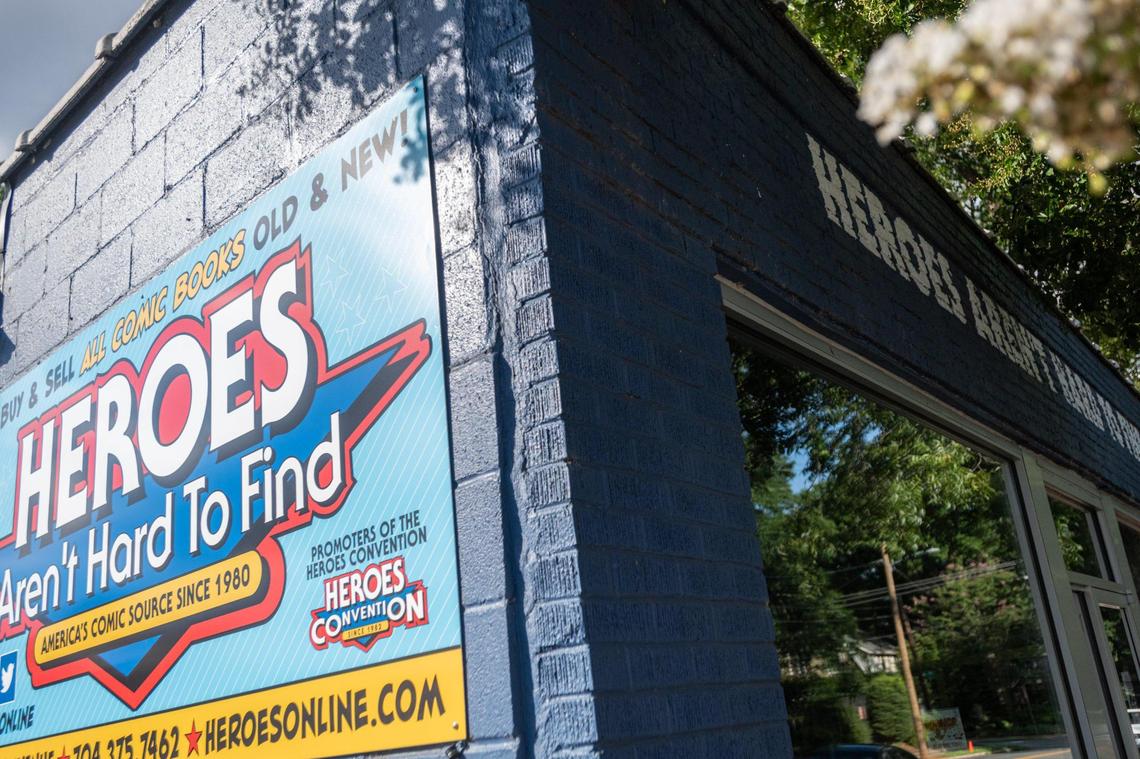 Heroes Aren’t Hard to Find, a comic book store, seen at Pecan Avenue in the Elizabeth neighborhood of Charlotte, N.C. on Monday, Aug. 8, 2022. The business spans back several decades in Charlotte and used to occupy the building now housing Burial Beer in Plaza Midwood according to owner & founder Shelton Drum.