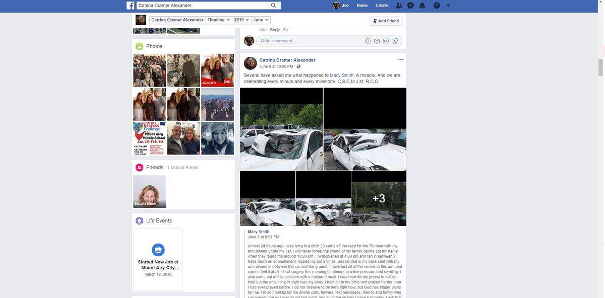 A North Carolina woman and her daughter recalled on Facebook the terrifying afternoon the daughter hydroplaned and crashed down a ravine. The mom told media outlets she tracked her daughter with an app.