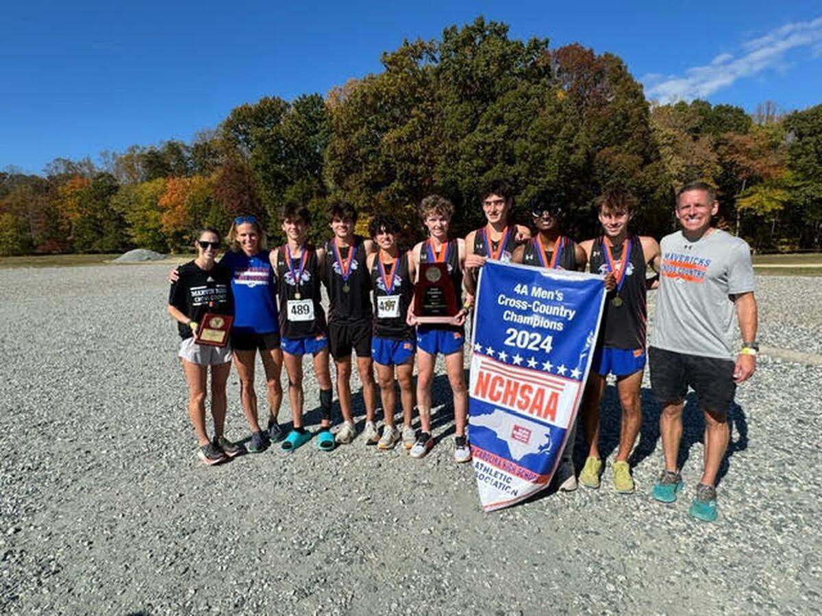 The state champion Marvin Ridge boys’ cross-country team.